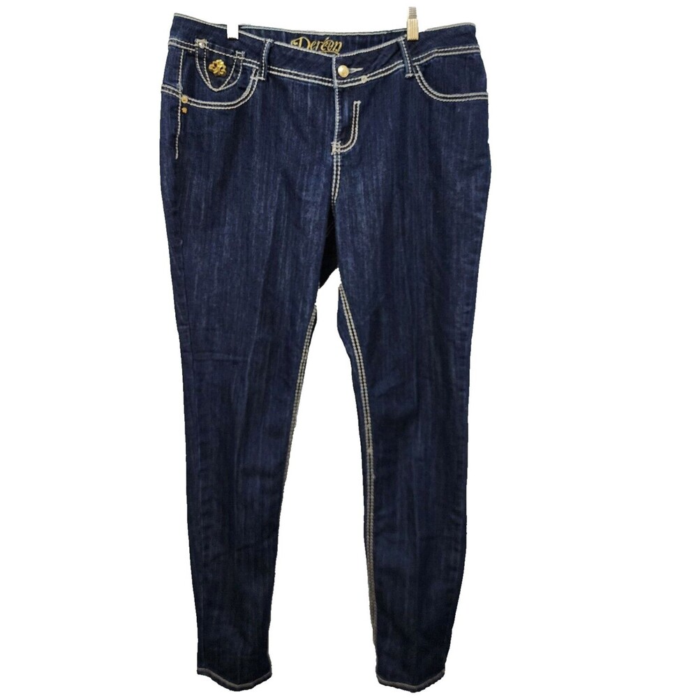 Vintage Dereon 90s Y2K Dark Wash Blue Denim Skinny Jeans Plus Size 20W